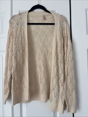 Light Cream Open-Knit Women’s Cardigan Sweater